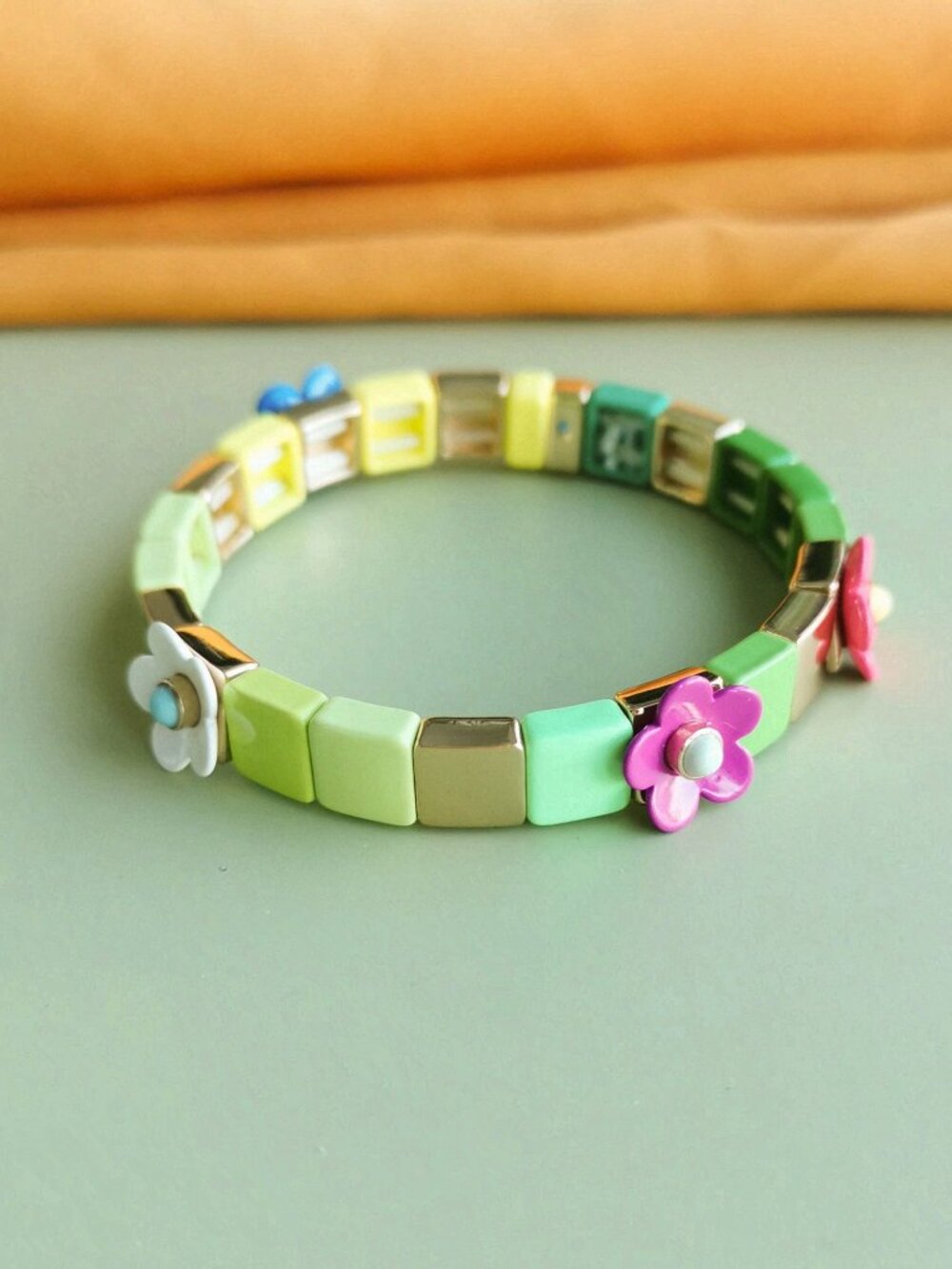 Roxanne Assoulin Garden Variety Flower Grass Enamel Stretch Bracelet